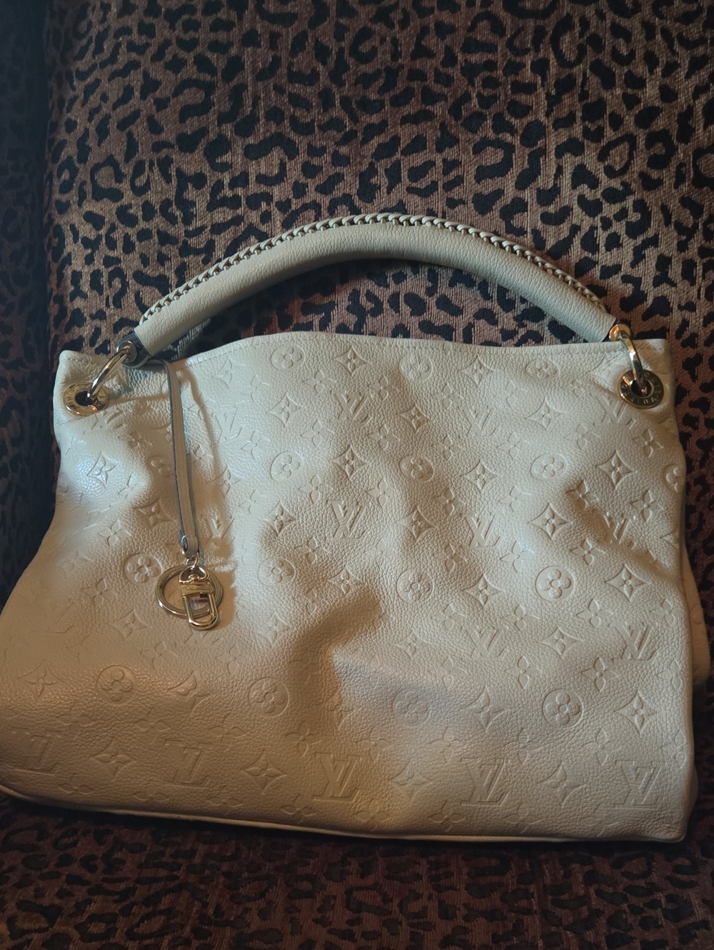 LV Likeness Ivory Embossed Leather Top-Handle Bag